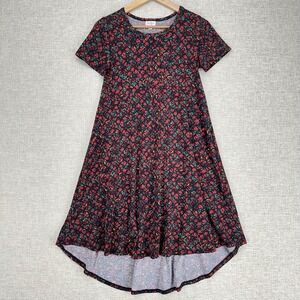 LuLaRoe Dress Womens XXS Black Red Floral High Low Swing Jersey Knit Casual